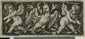 Ornement avec un aigle et deux génies, de Quatre Vignettes - Hans Sebald Beham