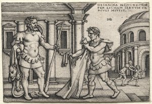 Hercule recevant le vêtement trempé dans le sang de Nessuss, 1542. - Hans Sebald Beham