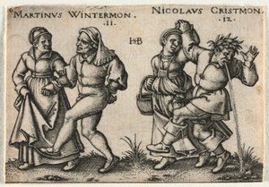 Le Mariage paysan ou les Douze Mois: 11-Martinus Wintermon 12-Nicolaus Cristmon, 1546 - Hans Sebald Beham