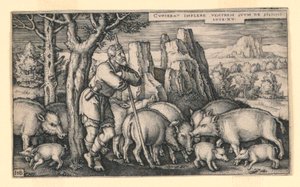 Le fils prodigue parmi les porcs - Hans Sebald Beham