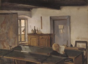 Une salle de classe avec un garçon lisant - Hans Smidth
