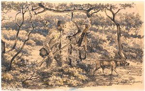 Braconnier avec chien dans la forêt - Hans Smidth