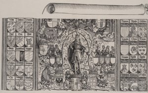 La partie supérieure de la généalogie de Maximilien, avec le bord droit du rouleau, 1515 - Hans Springinklee