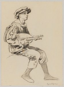 Garçon en costume Renaissance jouant du luth - Hans Thoma