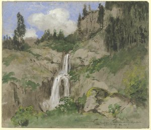 Paysage avec cascade (décor pour un théâtre de marionnettes) - Hans Thoma
