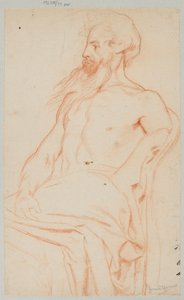 Un vieillard à moitié nu, barbu - Hans Thoma