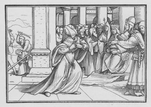 Athalie, pressant vers le temple, est saisie et tuée, 2 Rois XI, 14 - Hans after Holbein the Younger