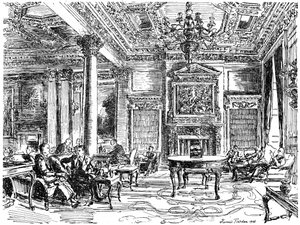 Le salon des membres, club-house RAC, Pall Mall, Londres, 1946 - Hanslip Fletcher