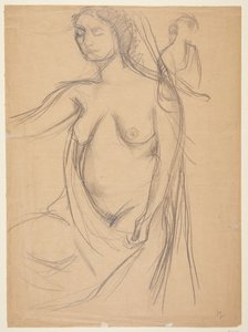 Modèle féminin, profil trois-quarts vers la gauche, coupé aux genoux, et une petite étude de modèle - Harald Giersing