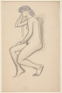 Modèle féminin assis, vu de côté