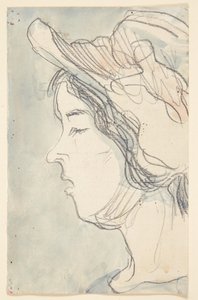 Jeune fille avec chapeau, profil à gauche