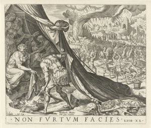 Acan enterre le butin dans sa tente Tu ne voleras point Les dix commandements (titre de la série) - Harmen Jansz Muller