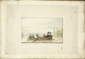 Groupe de six personnes dans un bateau sur le canal de Zwolle - Harmen ter Borch