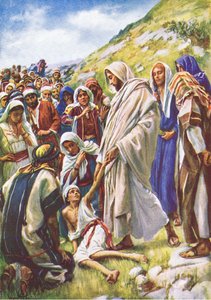 Jésus guérit le petit garçon, illustration de Harold Copping Pictures: The Crown Series, vers 1920 - Harold Copping