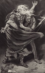 Sur une lande, exposé à la fureur de la tempête par une nuit noire, le roi Lear errait-il ? - Harold Copping