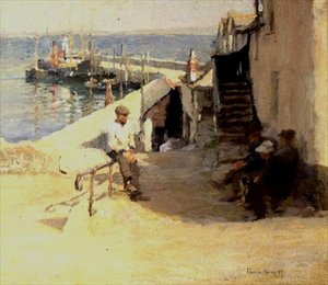 Scène de rue à Newlyn - Harold Harvey
