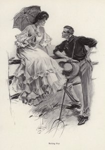 Un fermier fait une pause dans son travail pour flirter avec une jeune femme - Harrison Fisher