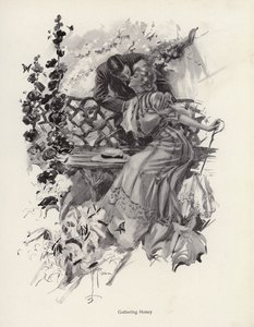 Homme embrassant une femme dans un jardin