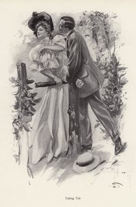 Homme essayant de voler un baiser à une jeune femme - Harrison Fisher