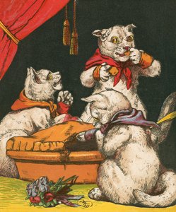 Chatons coquins mangeant de la tarte dans leurs mitaines - Harrison William Weir