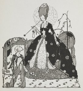 Une dame regardant un paysan, mendiant de l
