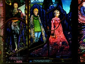 Détail de la fenêtre de Genève montrant The Dreamers de Lennox Robinson et Countess Cathleen de W.B. Yeats