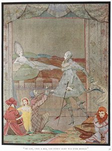 "Il vit, sur un lit, le plus beau spectacle jamais vu." Le Prince voyant la Princesse, "La Belle au bois dormant", sur son lit - Harry Clarke