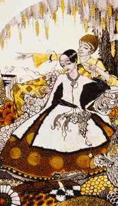 Sept jours de chien nous avons laissé passer, nommant des reines à Glenmacnass. "Reines", neuf panneaux de verre acides, teintés et peints, illustrant le poème de J.M. Synge, 1917 - Harry Clarke