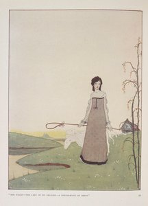 Elle marche - la dame de mon plaisir - une bergère de moutons. Illustration pour La bergère par Alice Meynell - Harry Clarke