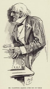 M. Gladstone penché sur une boîte sur la table - Harry Furniss