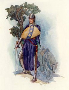 Un chevalier barrant la route (lithographie couleur) - Harry George Theaker