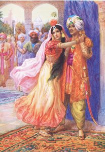 "Laisse-moi partager ton exil". Illustration tirée de "Childrens Stories from Indian Legends", vers 1930 (lithographie en couleur).