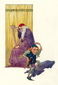 Ménestrels et nains divertissent le roi (lithographie couleur) - Harry George Theaker