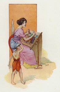 Pénélope et son fils Télémaque (lithographie couleur) - Harry George Theaker