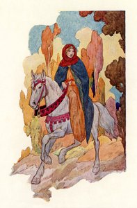 Princesse Guenièvre à cheval (lithographie couleur) - Harry George Theaker