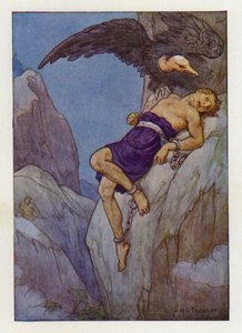 Prométhée enchaîné à un rocher (lithographie couleur) - Harry George Theaker