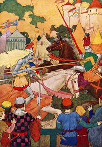 Le premier tournoi de Sir Lancelot (lithographie couleur) - Harry George Theaker
