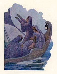 Le passage du roi Arthur (lithographie couleur) - Harry George Theaker