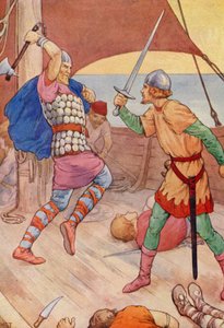Le chef des pirates bondit sur Robin (lithographie couleur) - Harry George Theaker