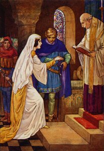 Le prêtre les a ensuite mariés (lithographie en couleur). - Harry George Theaker