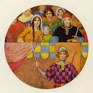 Il y avait une brillante assemblée de chevaliers et de dames dans la tribune (lithographie en couleur). - Harry George Theaker