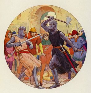 Trois fois Isambart a poussé, et trois fois la poussée a été large (lithographie couleur) - Harry George Theaker
