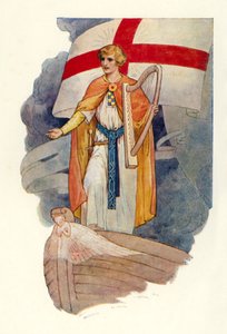 Sous une croix, un homme regarde (lithographie couleur) - Harry George Theaker