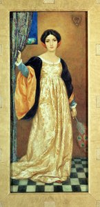 Femme avec un éventail de paon (aquarelle) - Harry George Theaker