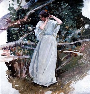 Jeune femme en longue robe blanche - Harry Watson