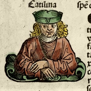 Représentation de Catilina (Lucius Sergius Catilina) (108-62 av. J.-C.), un politicien romain qui a conspiré contre le Sénat. Gravure de « Liber chronicarum » de Hartmann Schedel