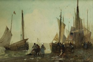 Déchargement des bateaux de pêche sur le quai, Bretagne - Hector Caffieri