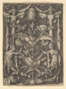 Conception pour un candélabre grotesque avec une chauve-souris au centre - Heinrich Aldegrever