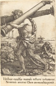 Hercule portant les deux colonnes de Gaza - Heinrich Aldegrever