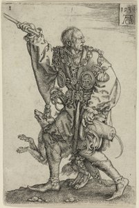 Maître de cérémonie avec un chien, planche une des grands danseurs de mariage - Heinrich Aldegrever